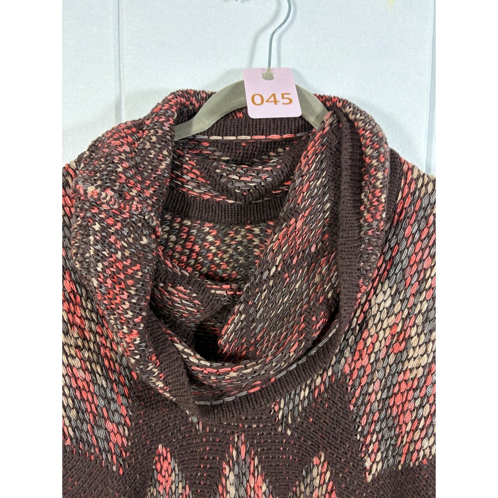 Vertigo Cowl Neck Knit Poncho Sweater Chai Saffron Chevron VC32190 S/M - Picture 4 of 6
